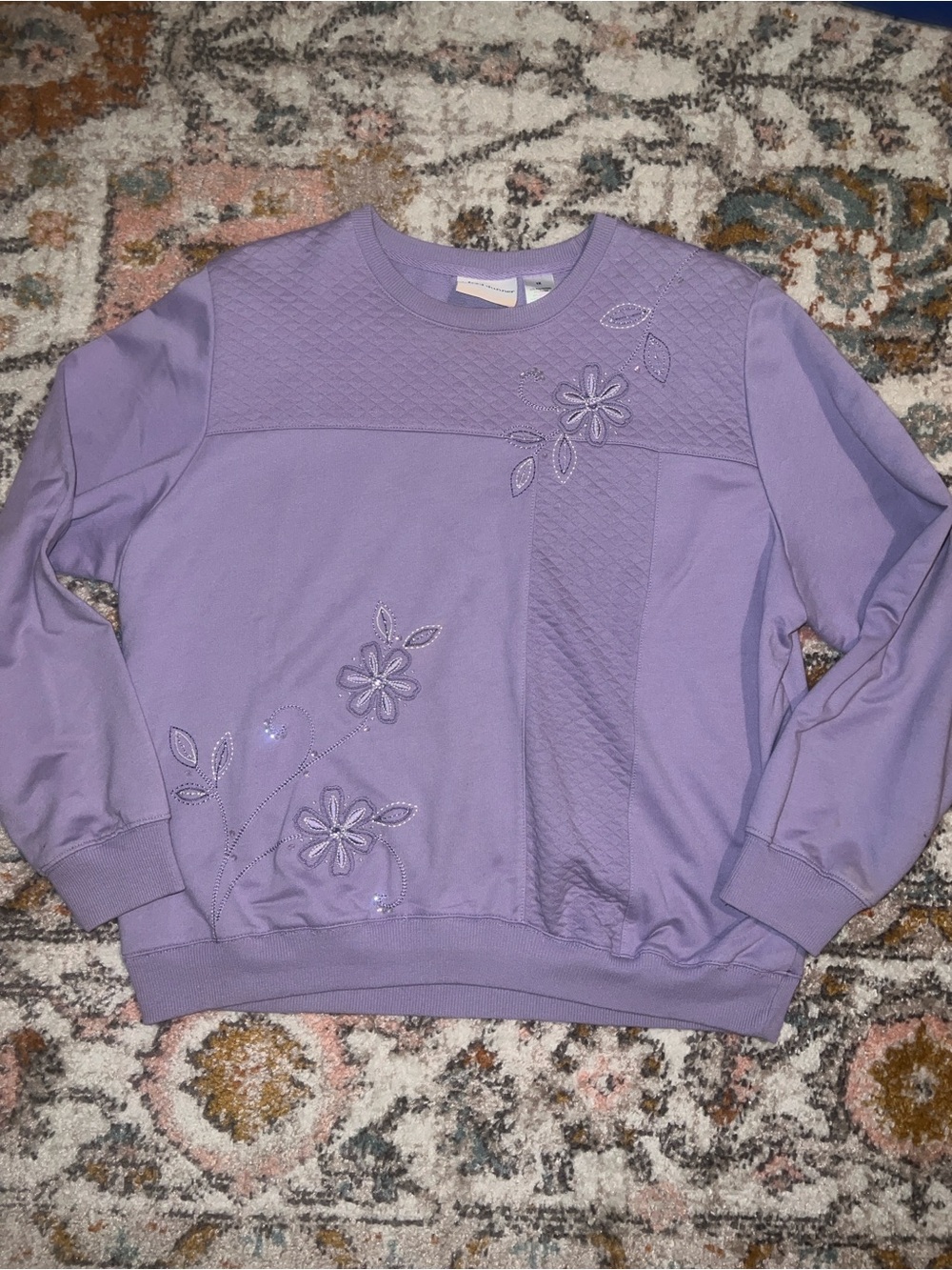 Alfred Dunner Lilac Floral Embroidered Sweater